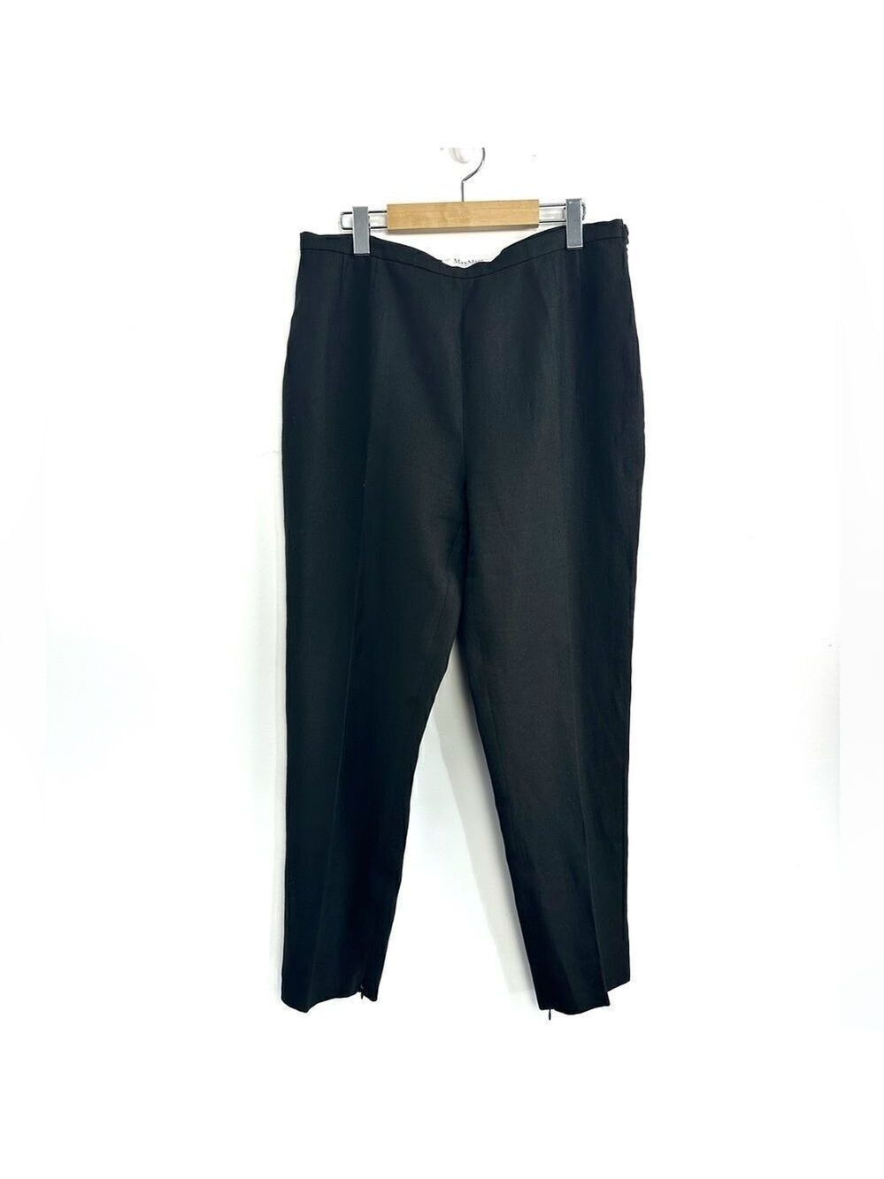 MaxMara Black 100% Linen Trousers with Hem Zip Detail